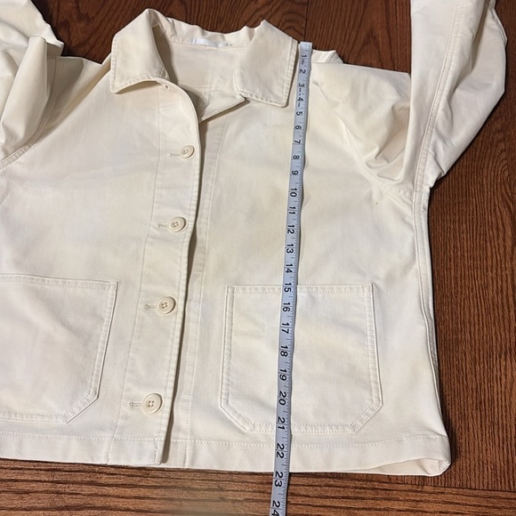 Uniqlo women’s OVERSIZED Med cotton stretch utility Jacket cream button up - Picture 14 of 15